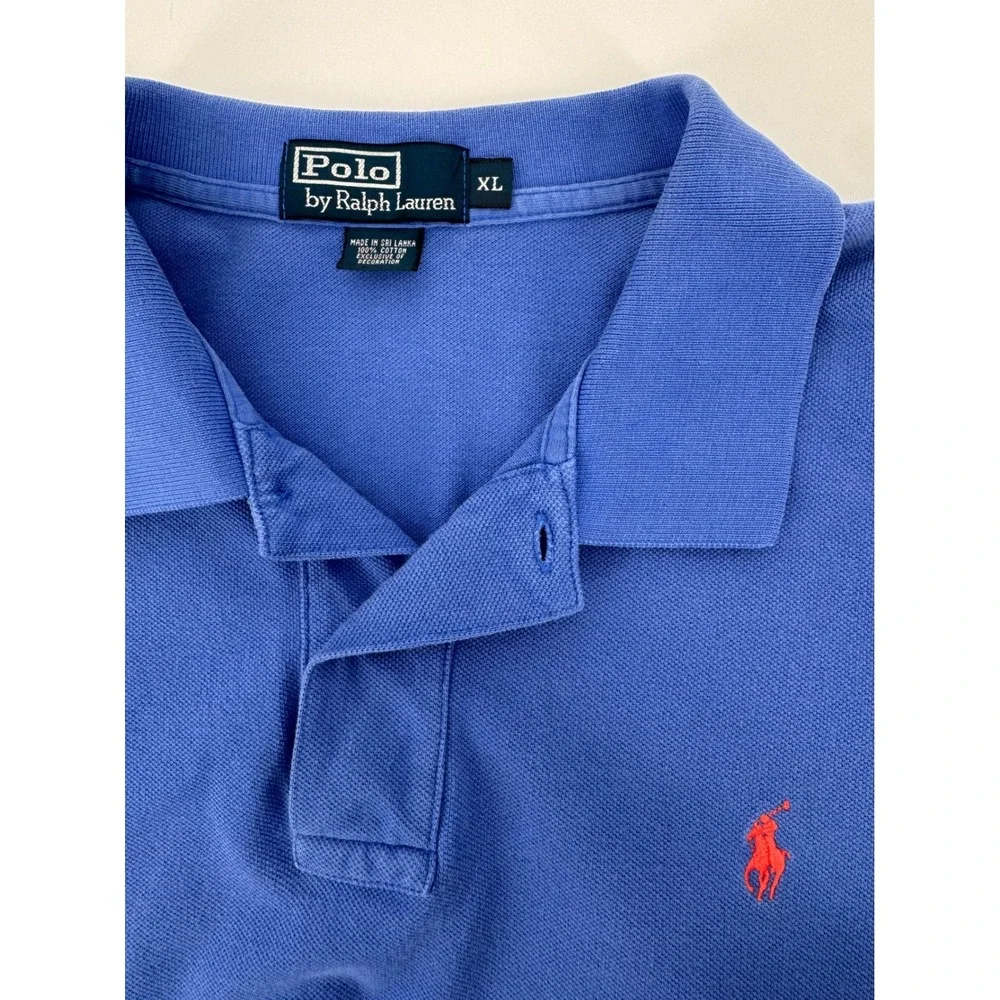 Polo Ralph Lauren Mens Blue Short Sleeve Polo‎ Shirt Orange Pony Logo XL - Picture 6 of 6